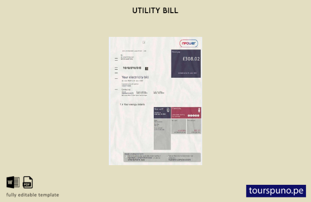 lista para imprimir la plantilla de factura de electricidad Npower del Reino Uni